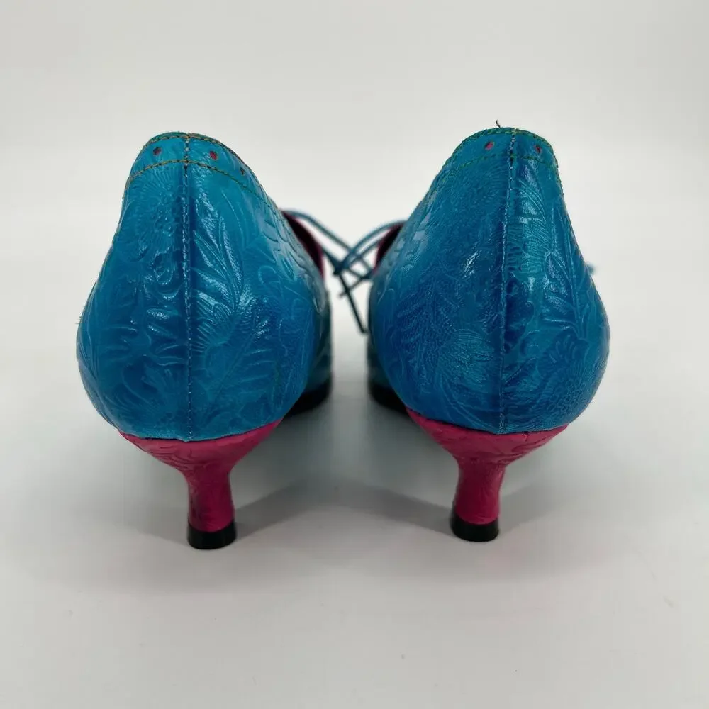Smaibulun Soffia Kitten Heel Oxford Shoe Womens EU 39 US 8-8.5 Turquoise Leather